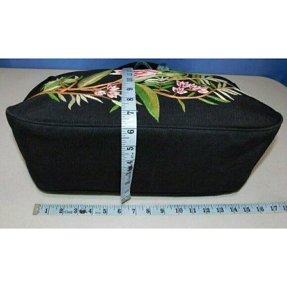 DV, DOLCE VITA BLACK FABRIC TOTE WITH EMBROIDERED FLOWERS, HANDBAG, PURSE - Picture 5 of 8